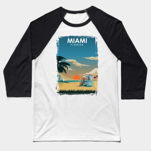 Miami Florida Minimal Vintage Summer Beach Travel Poster Baseball T-Shirt